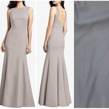 New Dessy Collection Trumpet Gown Bridemaid Dress Crepe Charcoal Gray Sz 16
