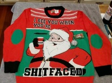 Spencer's XL Ugly Christmas Sweater Santa Beer Holder Party Drinking XMAS 