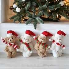 4Pcs Christmas Mini Bear Plush Key Chain Cute Stuffed Winter Teddy Tree Ornament