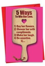 1 Funny Valentine's Day Card with Envelope - Five Ways To Win Her Love C1641VDG