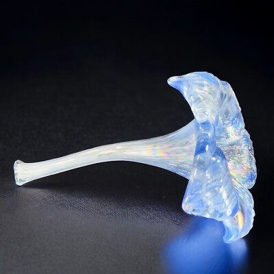 Iridescent Light Blue Art Glass Flower Glass Decor Vintage Glassware