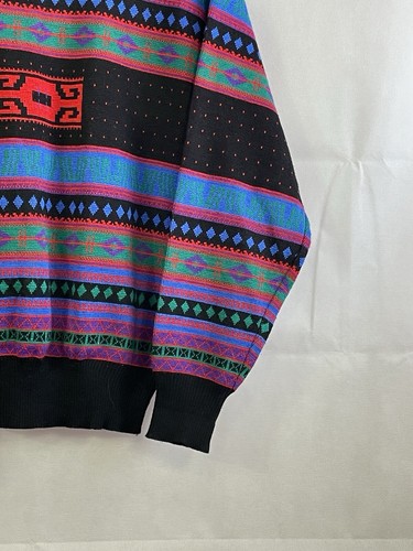 Vintage Mens Meister Nordic Wool Sweater Black Blue Fair Isle Ski Large Crewneck - Picture 7 of 17