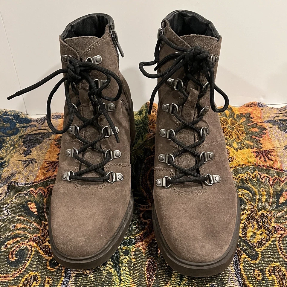 LUCKY BRAND Dareek Combat Boots Womens 9M Suede Leather CHUNKY Lug Soles Brown - Image 2 of 4