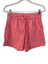 Zenana Linen Drawstring Waist Shorts Womens Large Elastic Waist Pink Casual NEW