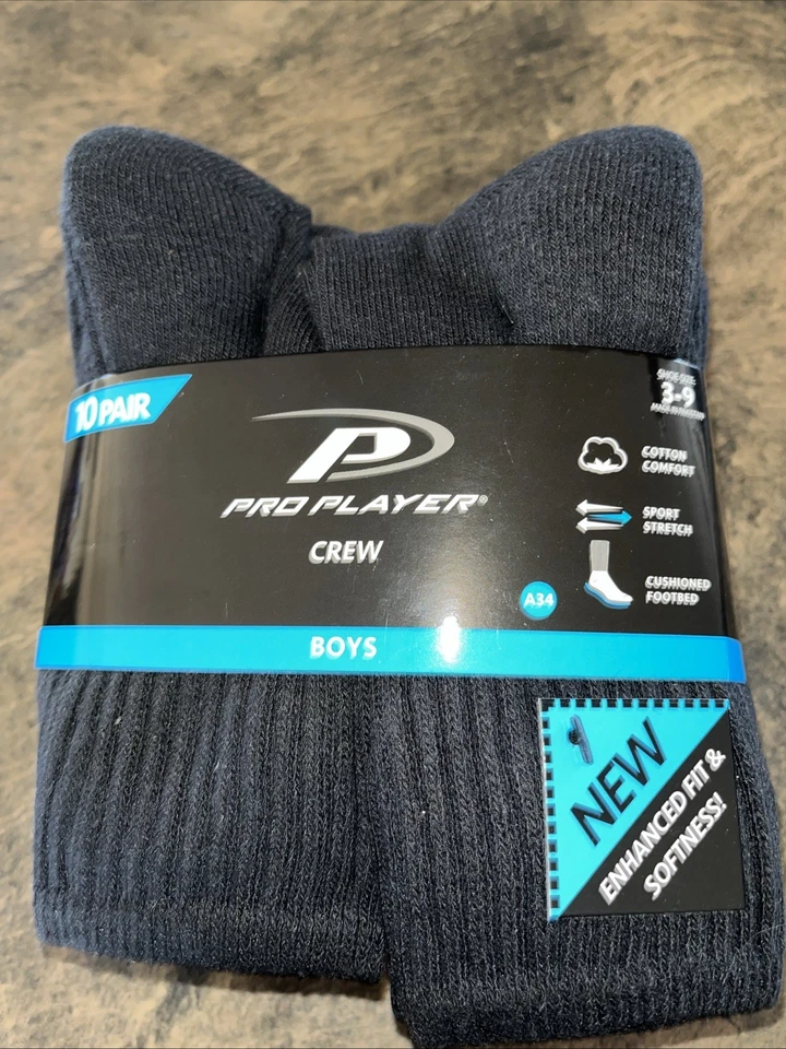 10 pair of boys Crew socks black pro player shoe size 3-9 new in pack - Image 2 of 3