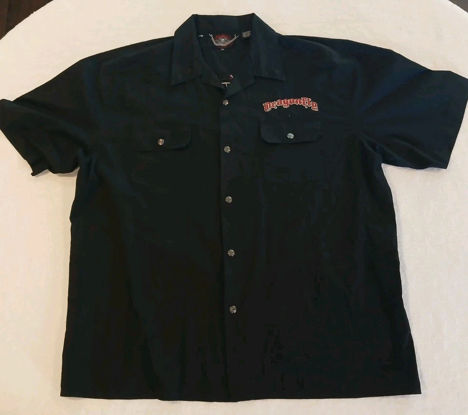 Dragonfly Roadhouse Black Front Snap Utility Shirt Mens 3XL Motorcycle Biker - Image 3 of 4