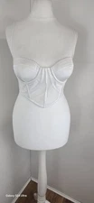 Oh Polly Off White Strappy Bustier Corset Style Crop Top UK 6