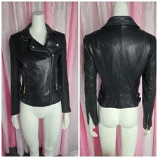 Moda International Y2K Victoria’s Secret Black Lamb Leather Moto Jacket Size XS