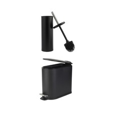 Beldray Toilet Brush & 5L Bin Set –Antibacterial Silicone, Soft-Close Lid, Black