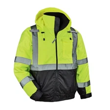 Hi-Vis Safety GloWear 8377 Type R Class 3 Bomber Jacket, Lime, Large