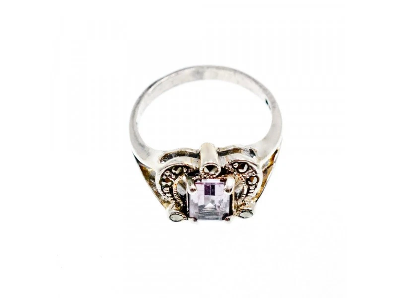 925 Sterling Silver Iolite & Marcasites Ring Size 7 - Image 4 of 4