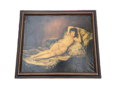 ORIGINAL 1950s OIL PAINTING IN STYLE OF A FRANCISCO DE GOYA COPY LA MAJA DESNUDA