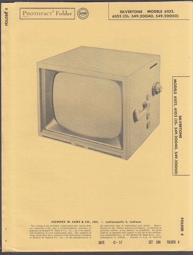 Silvertone TV 6102 6103 Photofact Folder 1957