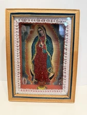 Vintage Our Lady Of Guadalupe Shadow Box Gorgeous Decorative Christian Object