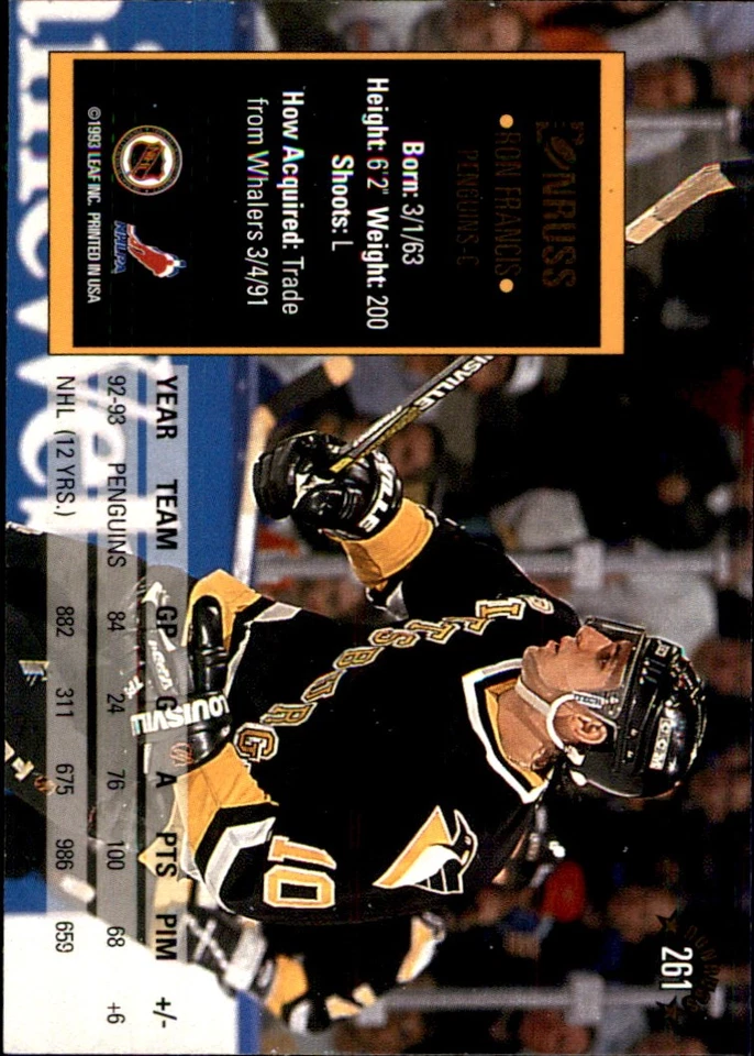 Ron Francis 1993-94 Donruss #261 Pittsburgh Penguins FREE SHIPPING AutographDen - Image 2 of 2