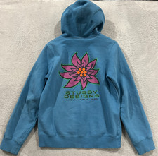 Stussy Hoodie Mens Small Floral Graphic Pullover Streetwear Skater Y2K Retro