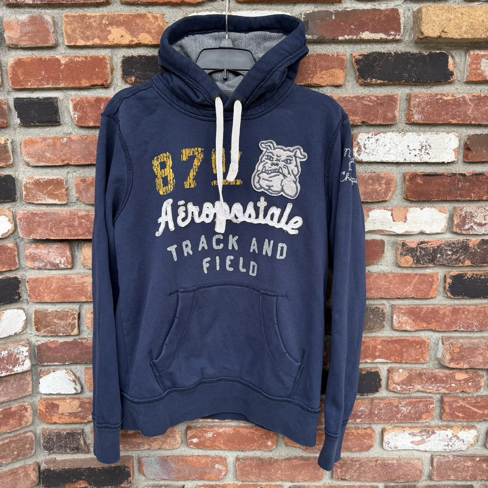 Vintage Aeropostale Hoodie Men’s M Bulldog Track & Field Navy Embroidered Y2K