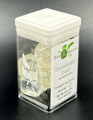 Role 4 Initiative R4I Translucent Clear 7 Dice Set w/Arch D4 New RPG D&D