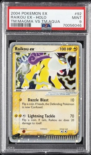 2004 POKEMON EX TEAM MAGMA VS TEAM AQUA #92 RAIKOU EX-HOLO PSA 9