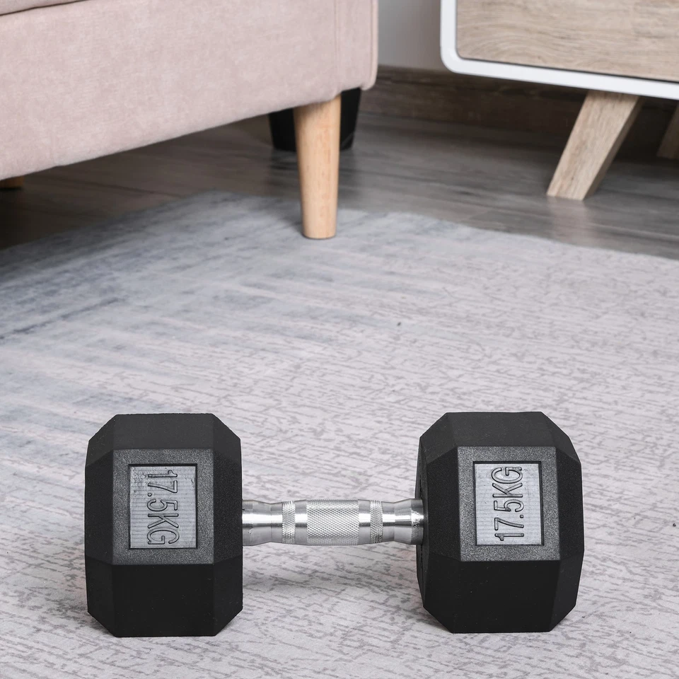 HOMCOM 17.5KG Single Rubber Hex Dumbbell Portable Hand Weights Home Gym, photo 2 of 5