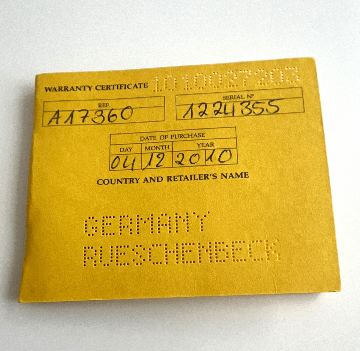 Folleto de certificado de garantía original Breitling A17360 Superocean certificado de garantía