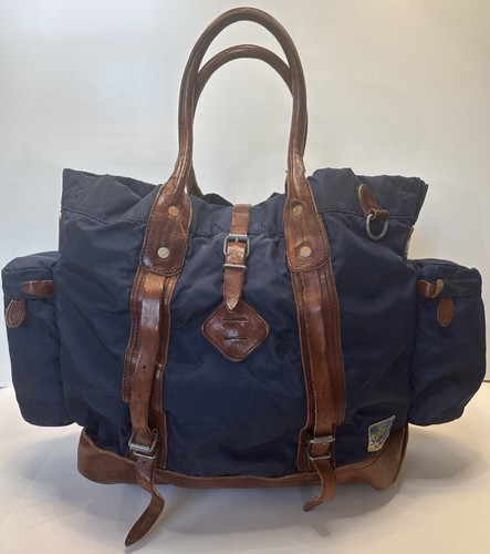 Vintage Polo Ralph Lauren Yosemite Utility Tote Navy Leather Nylon Rare USA Bag