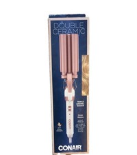 Conair Double Ceramic 3 Barrel Curling Iron Hair Waver White / Rose Gold