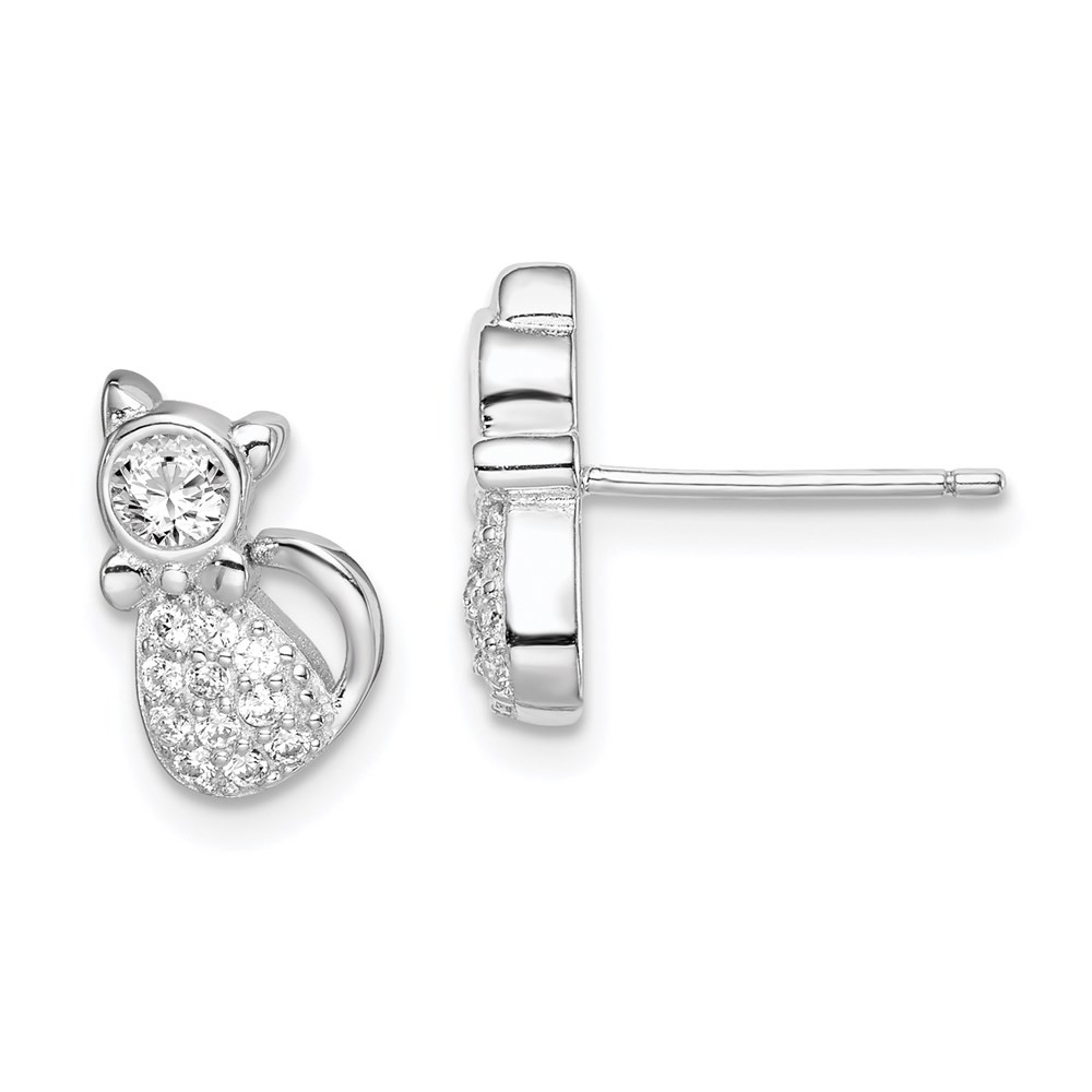 Sterling Silver Rhodium-plated Polished Cubic Zirconia Cat Post Stud Earrings
