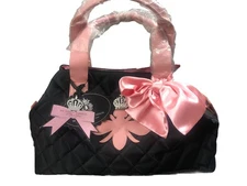 MY FLAT IN LONDON Queen Bee Black & Pink Shoulder Bag with PInk Bow NEW