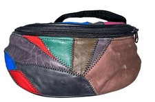 VTG Boho 80s Fanny Pack Waist Bag Colorful Patchwork Genuine Leather 2 pockets