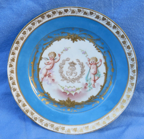 Antique Hand Painted Sevres Chateau des Tuileries Cabinet Plate 1846 Cherubs