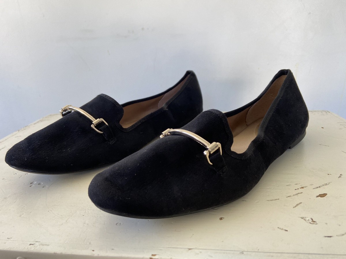 H M Faux Suede Loafer Flats Black Women's Size