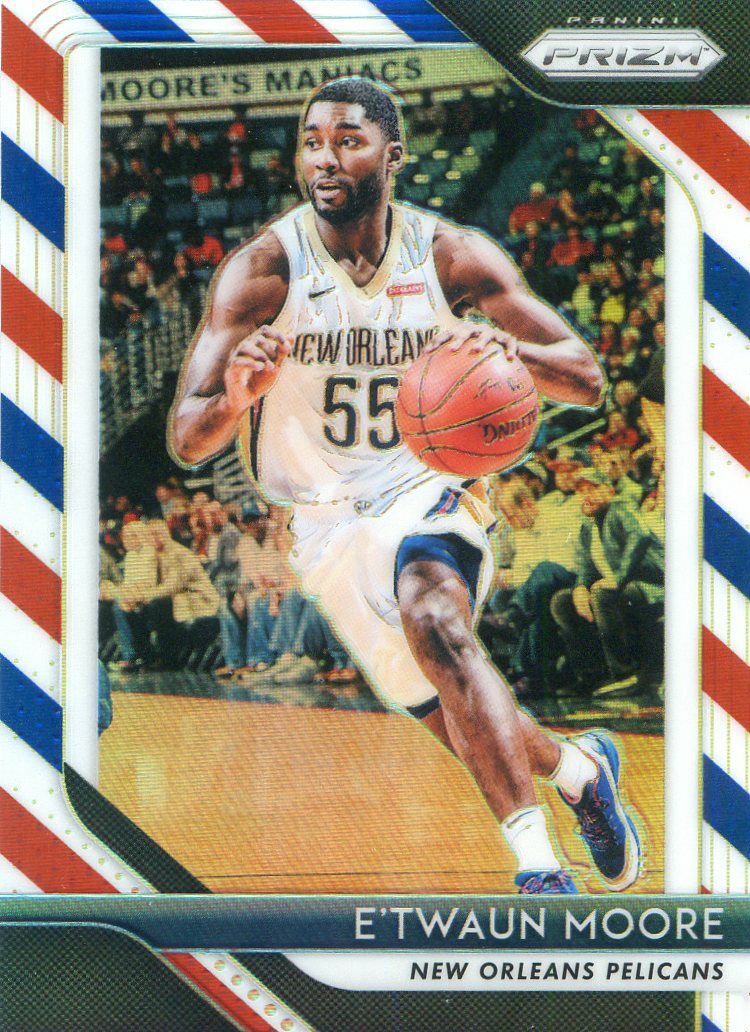 2018-19 PANINI PRIZM RETAIL RED WHITE BLUE E'TWAUN MOORE PELICANS NO. 147