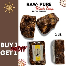 Raw African Black Soap 2 lbs. 100% Pure Organic Unrefined Ghana Face Body Wash