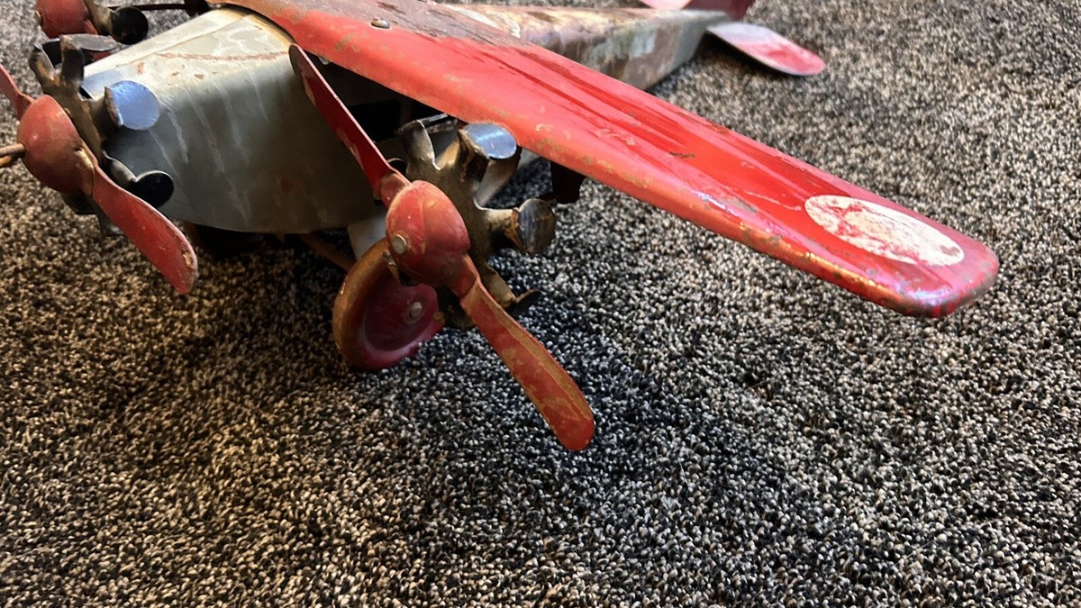Rare Antique Steelcraft Pressed Steel Army Scout Plane Toy