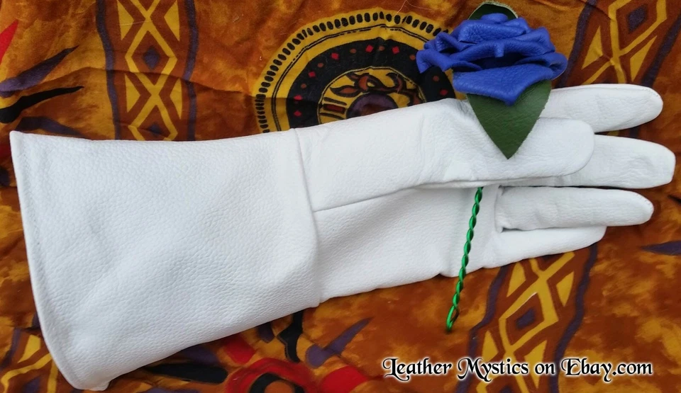 White Leather Gauntlet Gloves for Renaissance Faires, Cosplay, and Theater - Image 4 of 4