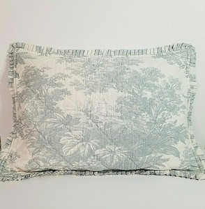 Pottery Barn Std Tie Back Matine Toile Ruffled Quilted Pillow Sham