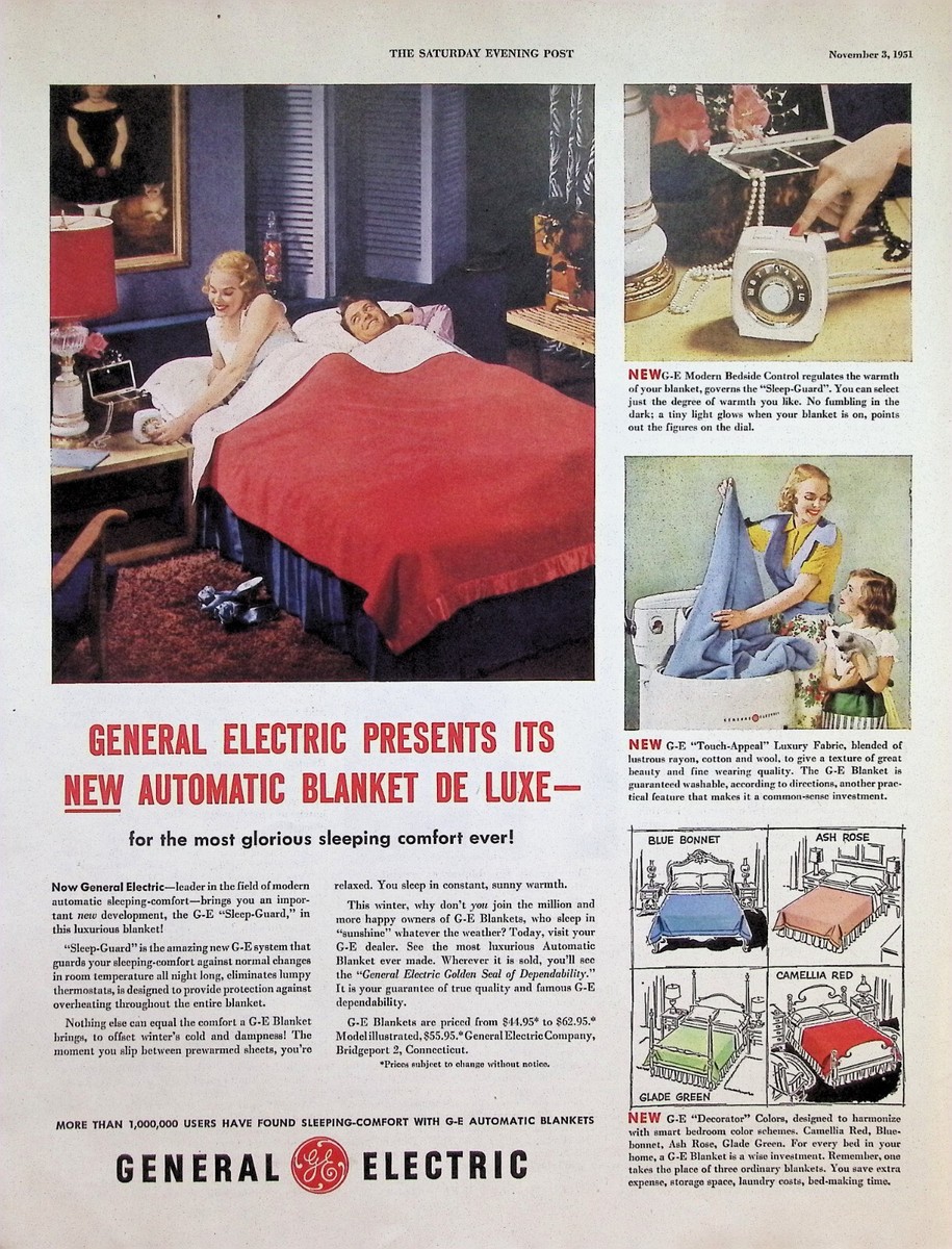 VINTAGE 1950s Print Ad GE General Electric Automatic Blanket De
