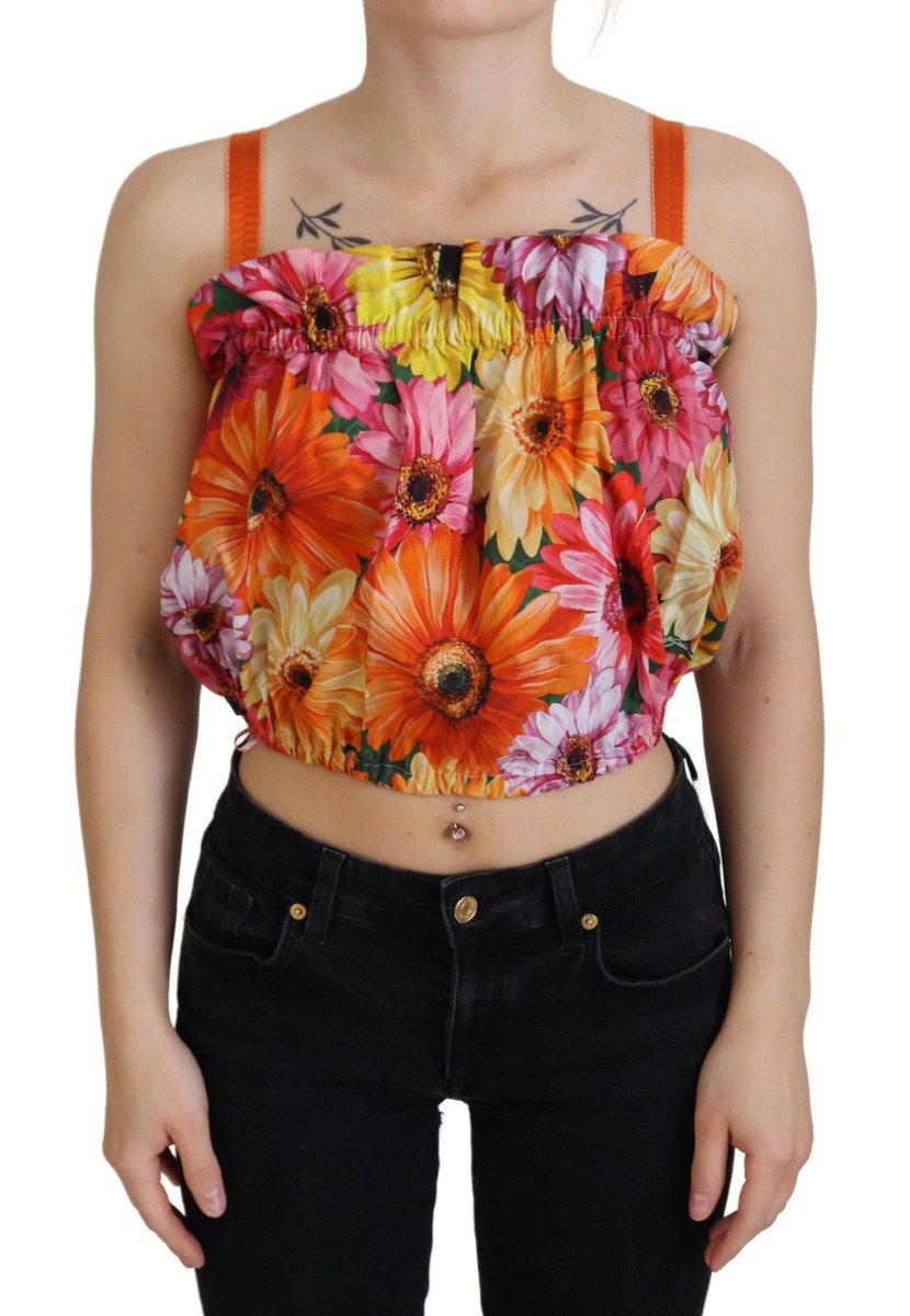 DOLCE & GABBANA Tank Top Floral Cotton Blouse Cropped IT40