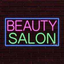 NEW "BEAUTY SALON" w/BORDER 33x18x1 INCH LED FLEX WINDOW/WALL INDOOR SIGN 31052