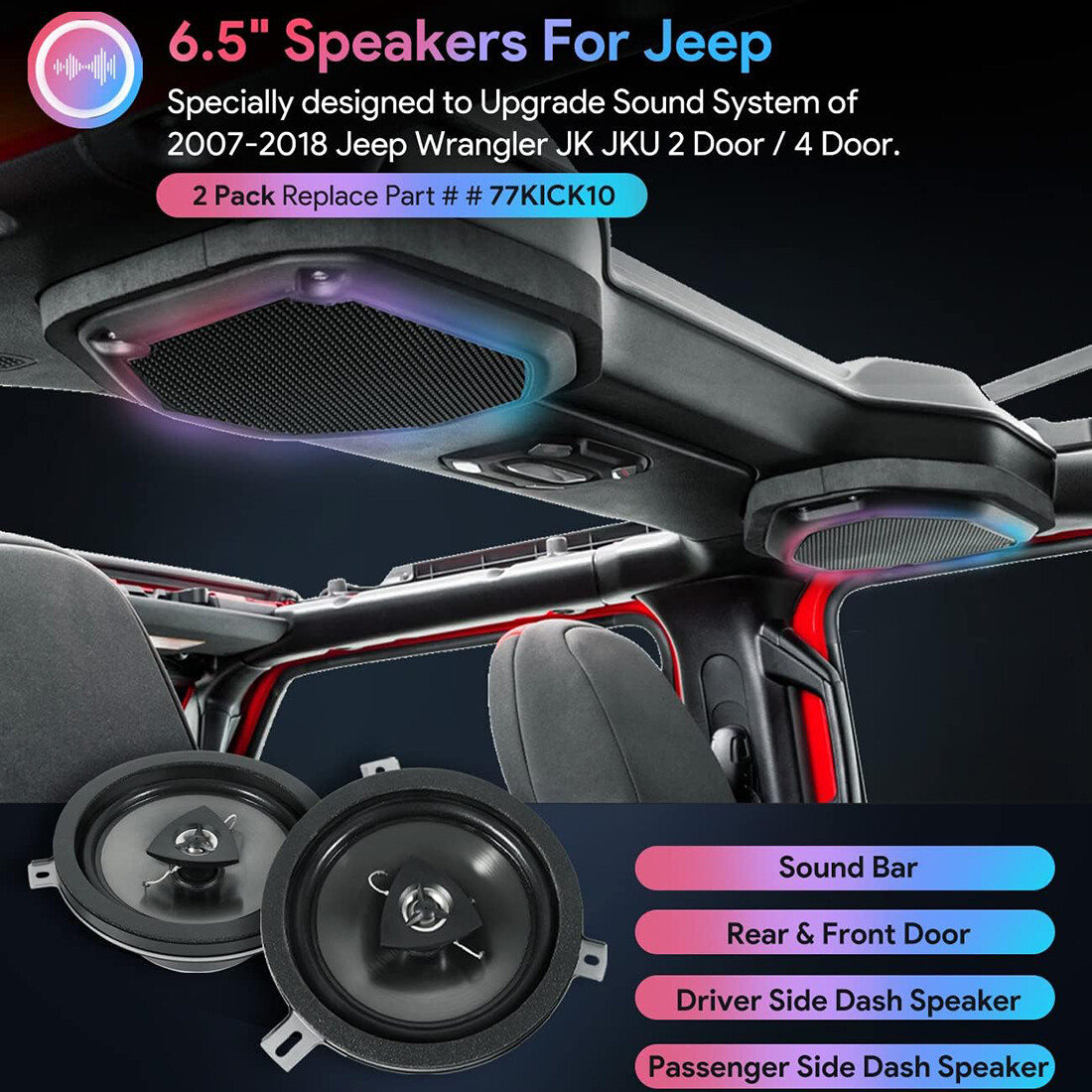 77KICK10 Kicker Speaker Upgrade for Jeep Chrysler Dodge 6.5 Inch 2