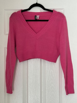 HOT V Neck Pink Crop Top Sweater H&M DIVIDED Women's Pink