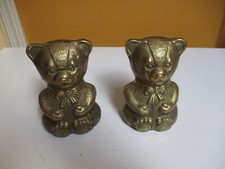 Vintage Pair Brass Adorable Teddy Bear Bookends Made in Korea Nursery