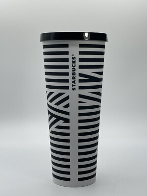 STARBUCKS Black White ZEBRA STRIPE VENTI Cold Cup TUMBLER 24oz Matte NO  STRAW | eBay