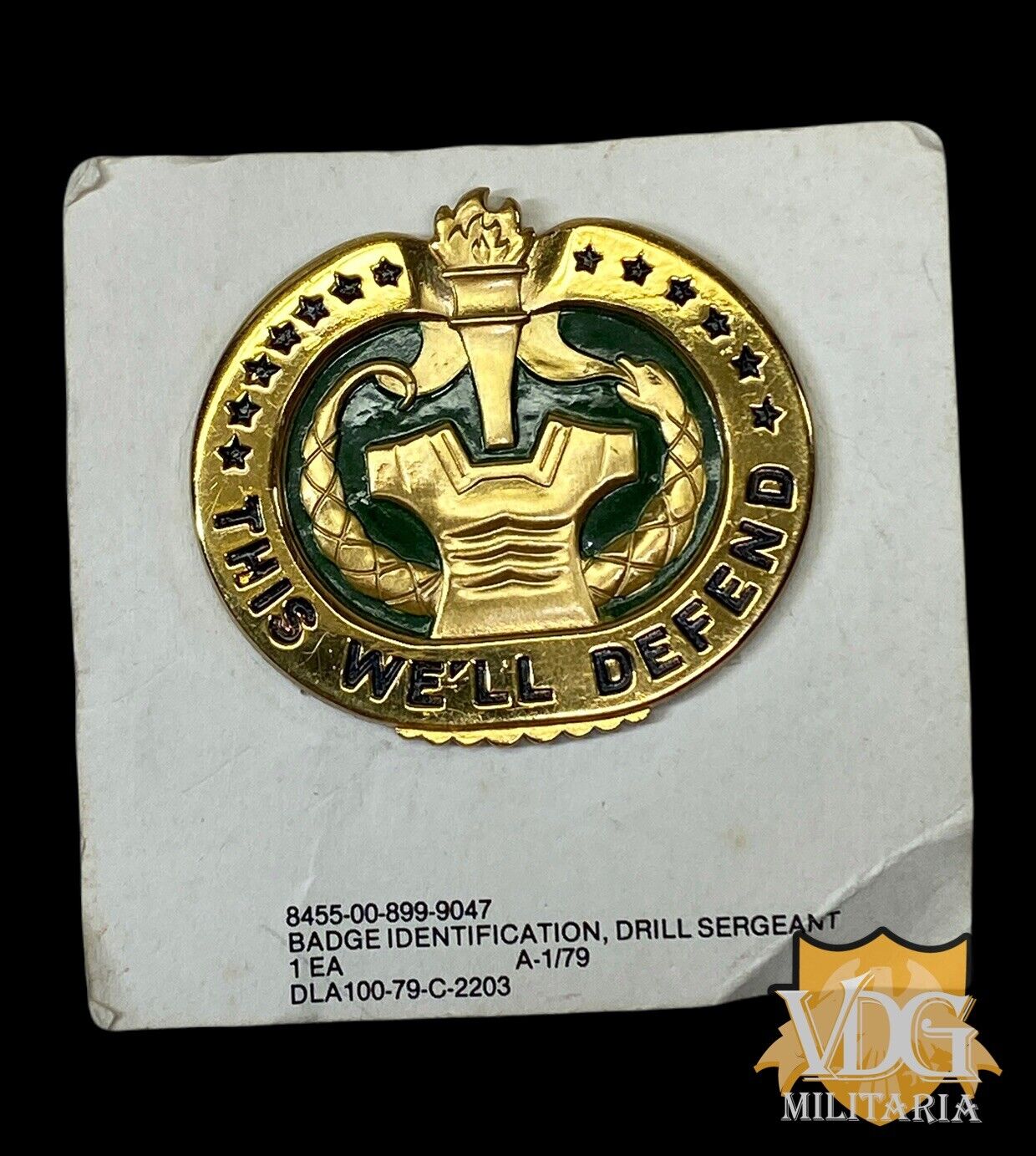 1979 US Army Drill Sergeant Badge on Card