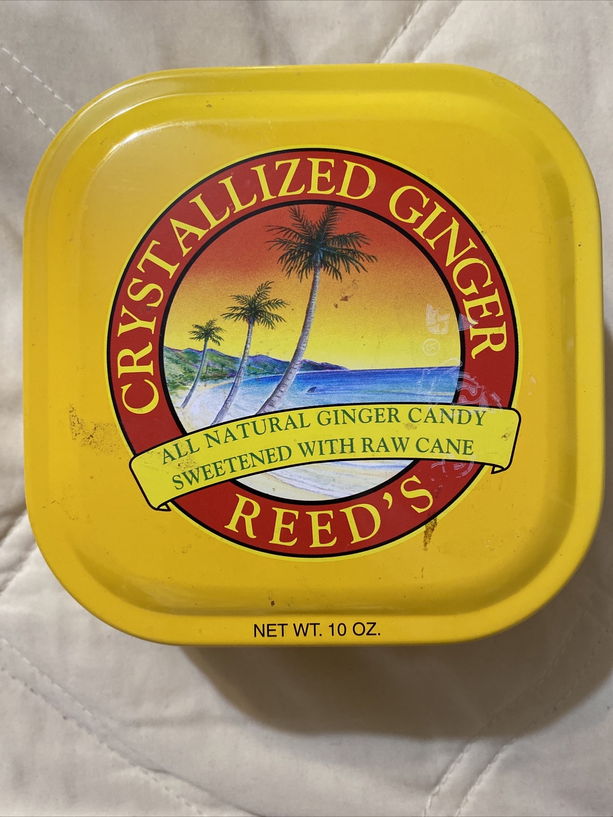 Reed's Crystallized Ginger Tin (Empty 4.75x4.76x1.75 Craft Yellow