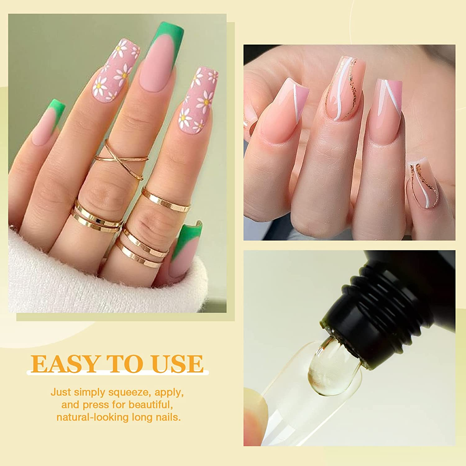 Saviland Nail Tips and Glue Gel Kit 30G Solid Glue Gel & 6In1 Nail