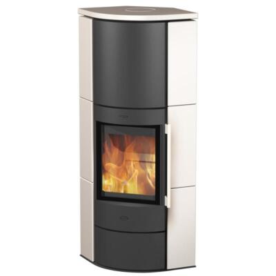 Fireplace Kaminofen Zeitbrandofen Adelaide Keramik Eck + Haube schwarz/weiß 6 kW