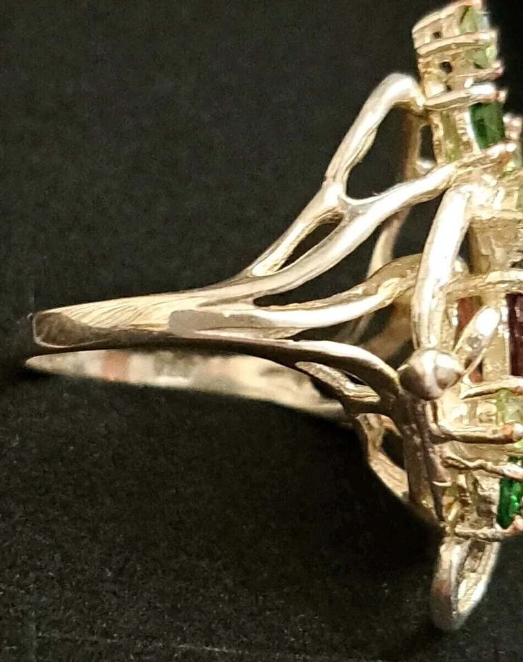 925Silber Ring gr7,5/Edelstein echt,Granat,Peridot CromDiop14k weiß Vergoldung . - Bild 2 von 4