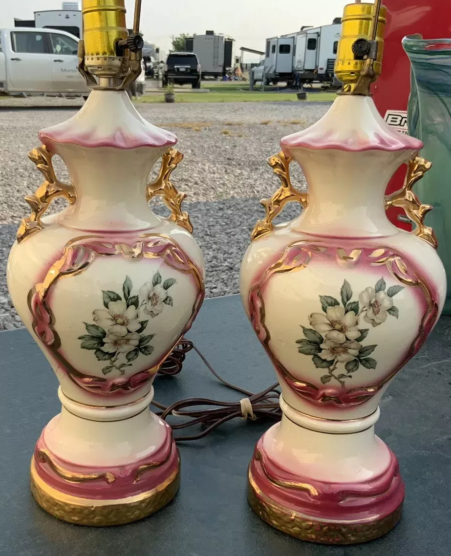 Antique ceramic on sale lamps with flowers